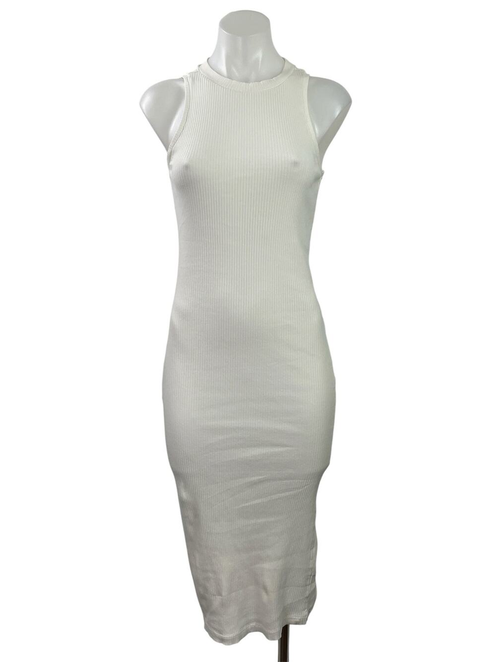 AWARE Vero Moda Womens White Sleeveless Ribbed Knit Tank Midi Bodycon Dress Sz S